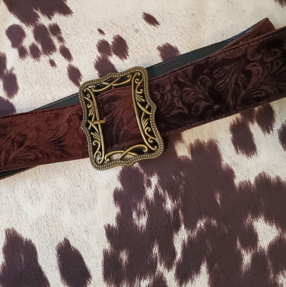 Brown Belt with Ornate Gold Buckle Vintage Style Goth Prairiecore Festival